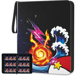 Trading Card Binder, 9 Pocket 900-Pocket with 50 Removable Binder Sleeves, 3-Ring Zipper Waterproof Card Collection Binder, Trading Card Holder for MTG/TCG Cards, Gifts for Boys and GirlsStarry Sky