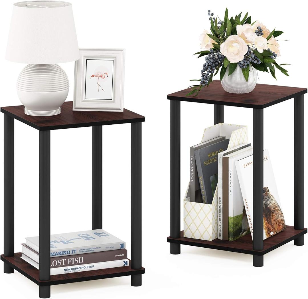 Furinno Turn-N-Tube End Table Corner Shelves, Set of 2, Dark Cherry/Black, 2-Pack, 2-Tier