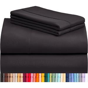 LuxClub 3 PC Sheet Bed Sheets Deep Pockets 18" Eco Friendly Wrinkle Free-Kids-Fitted Sheets Machine Washable Hotel Bedding Silky Soft - Black Twin
