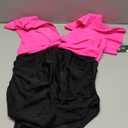 Blooming Jelly Women's Tummy Control Swimsuit V Neck One Piece Bathing Suits Slimming Lace-up Ruffle Swimwear (XL, Black and Pink)