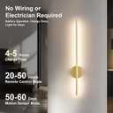 Motion Sensor Battery Operated Wall Sconce Set of Two - Modern Rechargeable Wireless Wall Lights with Remote Control, Dimmable, 3000K/4000K/6000K, Timer for Living Room, Hallway,23.6 Inch, Gold