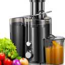 QCen Juicer Machine, 800W Centrifugal Juicer Extractor with Wide Mouth 3 Feed Chute for Fruit Vegetable, Easy to Clean, Stainless Steel, BPA-free (Metallic Black)