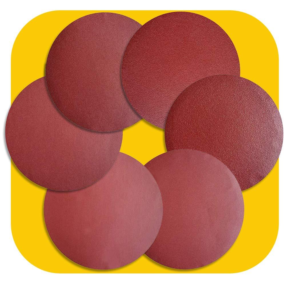 60 PCS 5 Inch NO-Hole PSA Aluminum Oxide Sanding Disc, Self Stick(10 Each of 60 100 150 180 240 400 Grit) Brown
