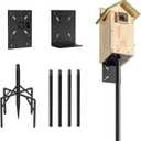 77 Inch Heavy Duty Smart Bird Feeder Pole for Outdoors with 5-Prong Base and 2 Plates, 1-inch Dia Rust-Proof Metal Wild Bird Feeder Stand/Post, Adjustable Birdhouse Pole, Weather Station Mounting Kit (Black)