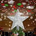 Kesfitt Christmas Tree Topper Sliver Lighted with 6 Projection Modes,Christmas Star Tree Topper Built-in LED Rotating Lights, 3D Glitter Dynamic Projection for Xmas Party Holiday Decorations (Silver)