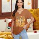 Fall Pumpkin Shirts for Women: Cute Pumpkin V Neck Shirt Thanksgiving Graphic Tees Halloween Pumpkin Tops (S)
