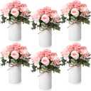 Domensi 6 Sets Wedding Centerpiece for Table Decoration Blush Pink Artificial Fake Rose Flower with Metal Vase Faux Silk Rose Bouquet Floral Arrangement for Bridal Shower Home Dining