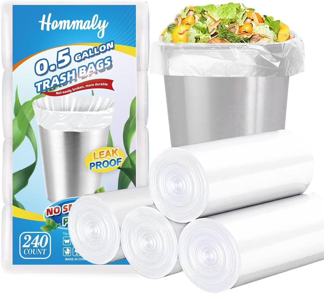 0.5 Gallon 240 pcs Mini Clear Trash Bags, Tiny Strong Garbage Bags,Small Plastic Bags for Desktop Trash Bin, Tiny Bathroom Trash Can Bin Liners,Mini Bags for Waste Basket Liner,Fit 2 Liters-Clear
