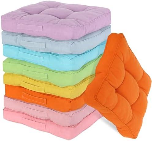 Gerrii 8 Pieces Floor Cushions for Kids Classroom Flexible Floor Seating Cushions Floor Pillows for Home School Kindergarten Daycare Nursery(Bright Color,Square)