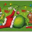 Pycat Green Christmas Decorative Front Door Mat, Xmas Max Dog Hohoho Doormat Indoor Outdoor Non-Slip Floor Entryway Rug, Funny Holiday Home Kitchen Decoration 17x29 Inch