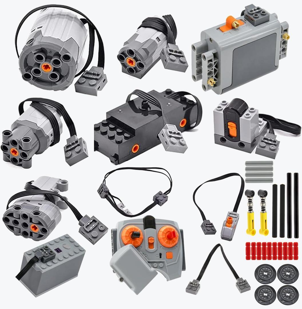 32Pcs Power Function Kit Set Motor Battery Infrared-Remote-Control Receiver Train Adjustable Speed Motor Parts, Power Function Parts Compatible with Lego Technic-Pieces