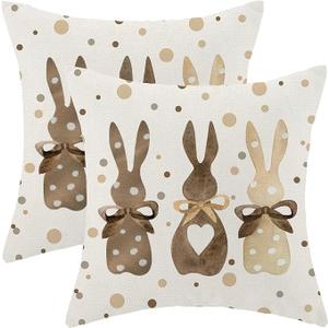 CXMEIFLY Easter Pillow Covers 18x18 Inch Set of 2 for Vintage Polka Dots Bunny Decor Throw Pillows Spring Bow Rabbit Outdoor Farmhouse Decorative Cushion Cases for Couch Bed Decoration