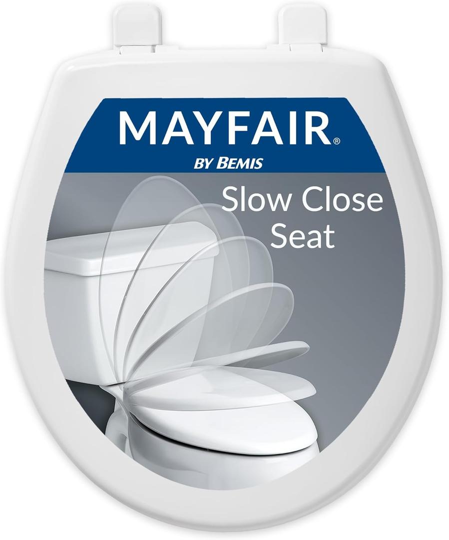 Mayfair Caswell Modern Slow Close Toilet Seat, Durable Plastic Seat, Made in USA, Round, White
