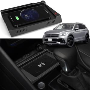 Wireless Car Charger for VW Tiguan 2022 2021 2020 2019 2018, 15W Fast Charging Phone Charger Pad Center Console Accessory with QC3.0 USB Port for iPhone 12/13/13 Pro Galaxy S22/S21