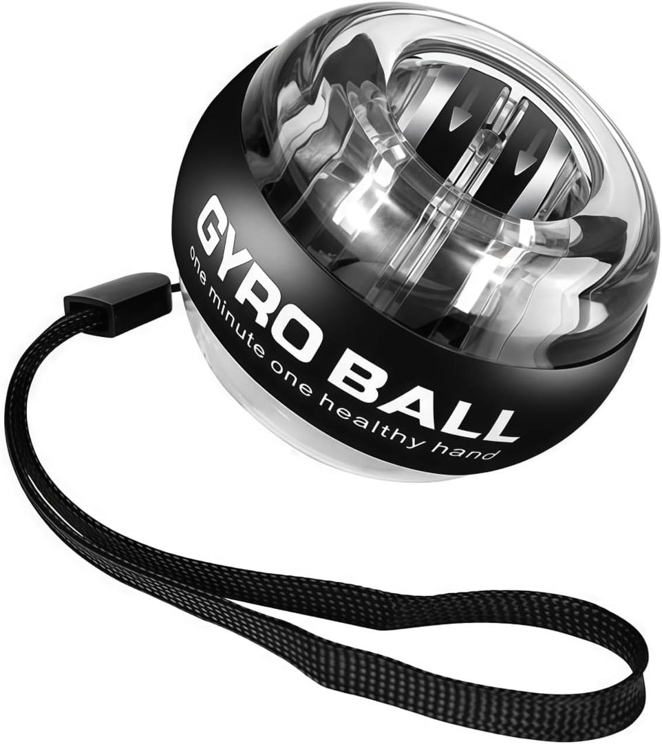 Gyro/Torque Ball Hand Exerciser,Wrist Trainer Ball Auto-Start Gyroscopic Forearm Exerciser,Five-Gear Color-Changing Light Torqueball for Strengthening Arms, Fingers, Bones and Muscles, Black