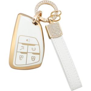 1797 Key Fob Cover fit for Buick Envision fits GMC Sierra 1500 Accessories Car Key Chain Bling Remote Case Shell 5 Button White Gold TPU