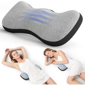 Lumbar Support Pillow for Bed, Lower Back Pillow for Sleeping, Memory Foam Waist Pain Relief Pillows, Lumbar Pillow for Sleeping, Bed, Car, Couch (Grey Black)