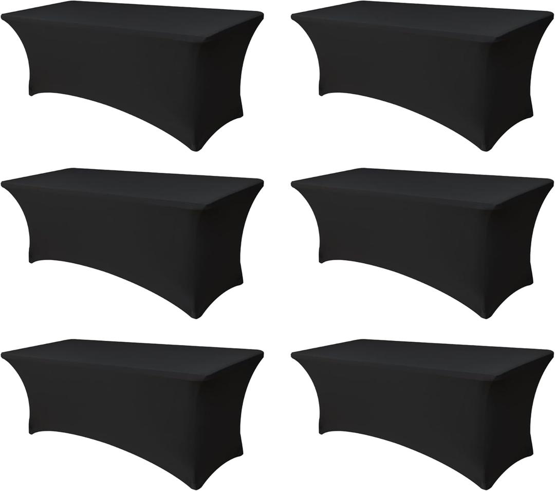Spandex Table Cover for 6 foot Rectangle Tables-6 Pack Fitted Stretch Black Tablecloth-Elastic 6ft Folding Tablecloths for Party, Vendor Booth Display, Banquet Buffet Event, Craft Trade Show