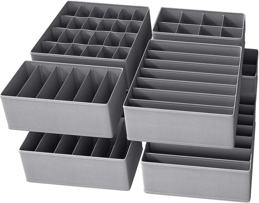 Bazasa 8 Pack Dresser Drawer Organizer Clothes Underwear Sock Storage Drawer Dividers Grey Foldable Closet Organizer Storage Box