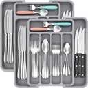 Lifewit Silverware Drawer Organizer, Expandable BPA Free Utensil Tray for Kitchen, Adjustable Flatware and Cutlery Holder for Spoons Forks Knives, Plastic Kitchen Organizers and Storage, Grey (Gray)