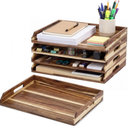 AceOrbit 4 Pcs Stackable Paper Tray Acacia Wood Desk Organizer Letter Tray 4 Tier Wooden File Organizer Desk Shelf for Documents, Letter Sorter, Envelopes and Magazine Holder