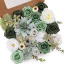 Floweroyal Artificial Flowers Combo Green Flowers Mix Silk Flowers Dahlia Roses with Stems for DIY Wedding Bridal Bouquets, Baby Shower, Floral Arrangement, Table Centerpieces, Home Decorations. (Forest Green)