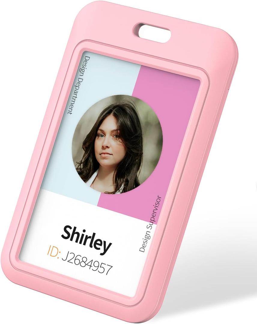 Uniclife 1 Pack Sliding ID Badge Holder Pink Hard Vertical Plastic Card Case Protector Pouch with Clear Window for Office School ID Credit Cards Proximity Key Cards Drivers Licenses and Passes
