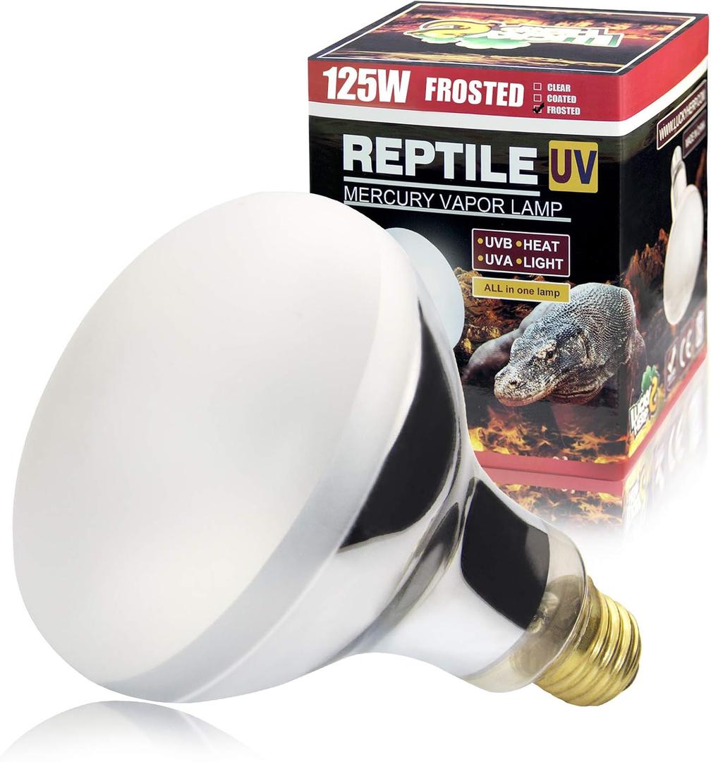LUCKY HERP 125 Watt UVA+UVB Vapor Heat Lamp Bulb, High Intensity Self-Ballasted Heat Basking Lamp/Bulb/Light for Reptile and Amphibian, Sun Lamp for Bearded Dragon Lizard Turtle