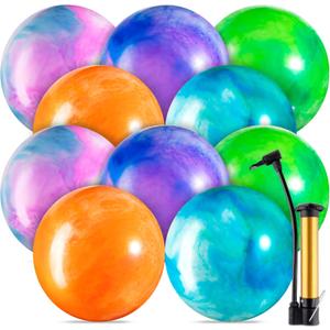 Jexine 10 Pcs 15" Marbleized Bouncy Balls PVC Big Inflatable Balls Playground Bouncing Kickball with Pump for Backyard Beach Indoor Outdoor Game Party Favor(Multicolor)