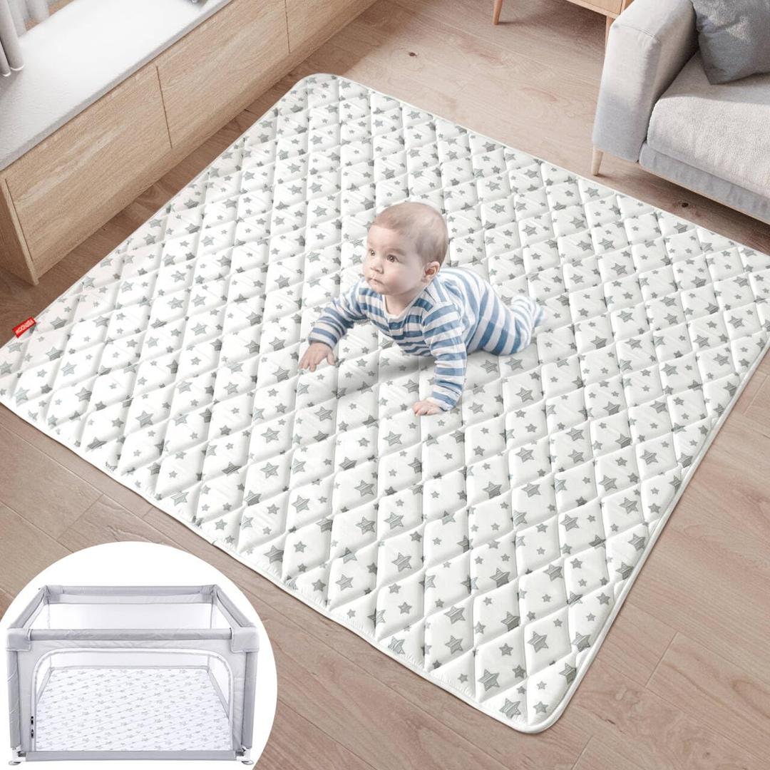 Premium Foam Baby Play Mat, 50''x50'' Playpen Mat, One-Piece Crawling Mat for Babies, Infant and Toddler, Baby Floor Play Mat (White with Star)