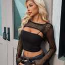 Avidlove Sheer Tops for Women Mesh Long Sleeve Tops Y2k Top Sexy Clubwear Concert Outfits Black XL