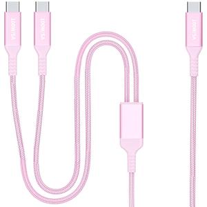 4FT 2 in 1 100W USB C to Dual Type C Fast Charging Cable,iPhone 15 USB C to Double Type c Cable for MacBook Pro/Air,iPad Pro/Air,iPhone 15 Plus/15 Pro Max,Samsung Galaxy S24/S23/S22/S21,Moto,Switch (Pink)