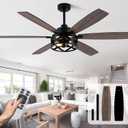 60 Inch Farmhouse Ceiling Fan with Light and Remote Black Rustic Ceiling Fan Quiet and Reversible DC Motor Caged Chandelier Fan for Living Room Bedroom