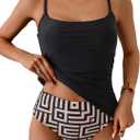 Eomenie Women's Swimsuit Tankini Tummy Control Bathing Suits Two Piece Full Coverage Slim Swim Suits with High Waisted Bottom (X-Large, Black and Printed)