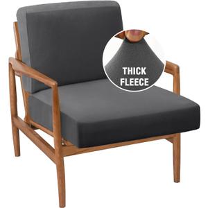 H.VERSAILTEX Fleece Accent Chair Cover Couch Cushion Covers 2 Piece Armchair Cover Thick Soft Sofa Cushion Covers for Mid-Century Modern Accent Chair(Seat Cushion Cover Plus Back Cushion Cover, Grey)