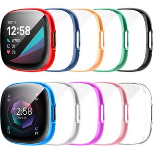 10 Pack Screen Protector Case for Fitbit Sense 2/Versa 4, Shockproof Soft TPU Cover, All-Around Scratch Resistant Protective Case Compatible with Versa 4/Sense 2 Smartwatch