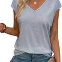 3 x Womens Summer Tops Short Cap Sleeve Shirts V Neck Basic Tees Casual Fashion T Shirts (Gray, M)