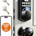 Veise VE012W-K Built-in WiFi Fingerprint Smart Lock with 2 Knobs, No Hub Needed, Remote APP Control, Keyless Entry Door Lock, Smart Deadbolt for Front Door, Auto Locking, Matte Black
