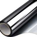 Filmgoo One Way Privacy Film, Window Tint for Home, Mirror Vinyl Roll Heat Control Anti UV Static Cling Sliding Door Coverings No Glue Garage Solar Paper (Black Silver,17.5 Inch X 7.8 Feet)