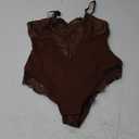 FeelinGirl Womens Body Suits Shapewear Tummy Control Backless Thong Body Shaper V Neck Compression Lace Bodysuit Tops Medium, Dark Brow