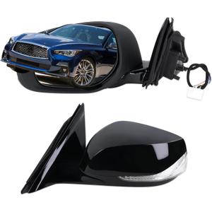 Left Driver Side Mirror Compatible With 2014 2015 2016 2017 2018 2019 2020 2021 Infiniti Q50 With Manual Folding Power Glass Turn Signal Black Replace#963024HB0A(7Pins)