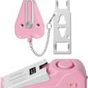 Portable Door Lock & Door Stop Alarm Set, Dual Protection Home Security Door Kit, Travel Hotel Door Lock Devices Pocket Self Defense Tools for Traveling Hotel Home Apartment, Pink