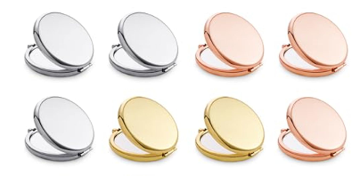Qustgo Compact Mirror, Pocket Travel Makeup Mirror for Purse, Metal Round Shell, 2-Sided 1X/2X Magnifying, Portable, Folding, Handheld, Mix, 6 Pack