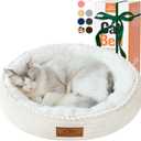 20in Cream Round Cat Dog Bed Gift for Large Medium Small Dogs Cats, Machine Washable Sleeping Sofa, Non-Slip Bottom Breathable Soft Calming Pet Cuddler for Indoor/Outdoor/Car/Cage