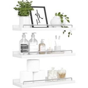 Floating Shelves for Wall Decor, White and Grey Shelves for Bathroom, Living Room, Bedroom, Picture Frames, Plants, Kitchen (Set of 3) (16")