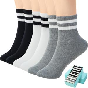 2 x SISOSOCK 6 Pairs Quarter Crew Athletic Cotton Socks for Women with Gift Box