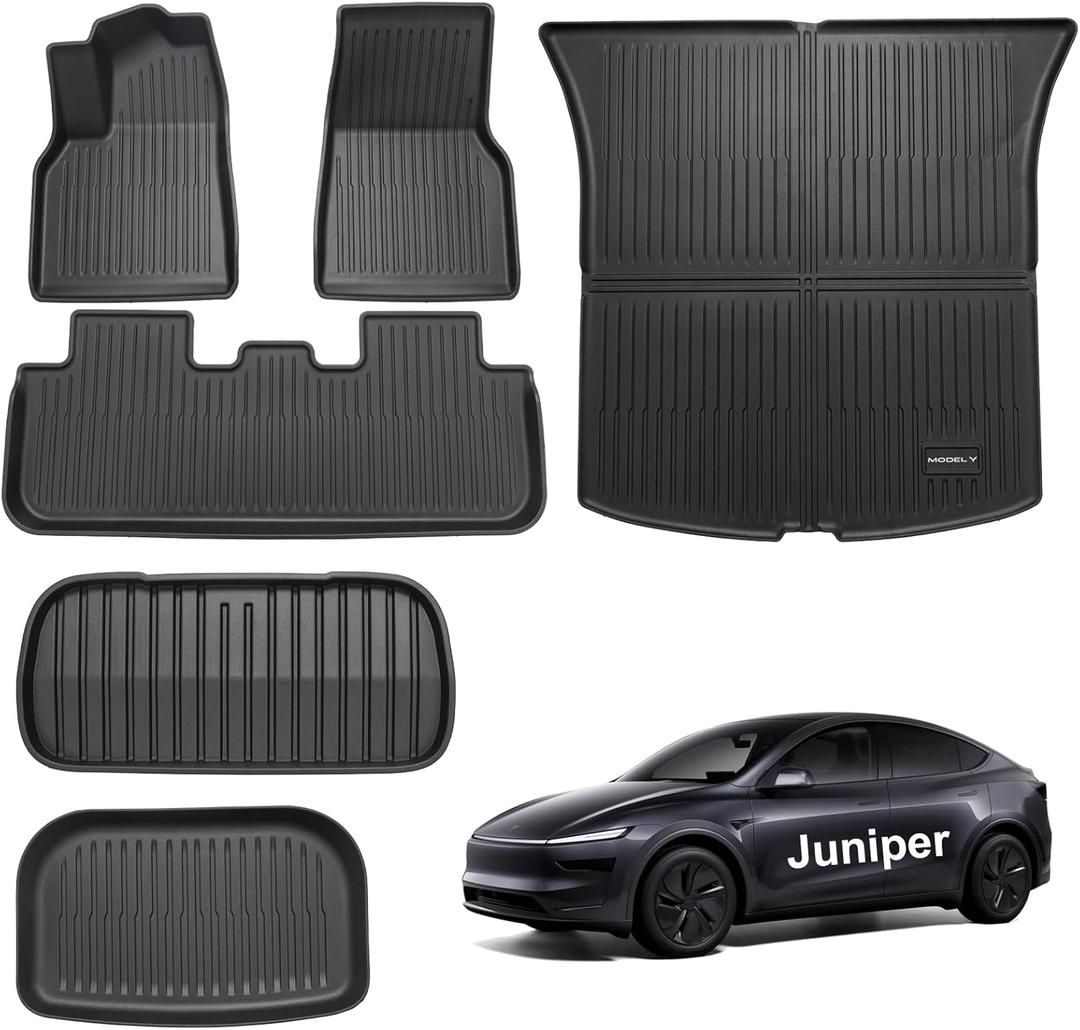 Pedigree 2025-2026 3D TPE All-Weather New Floor Mats for Tesla Model Y Juniper -Custom Fit 6-Piece Set with Trunk Liner Heavy Duty,Odorless Rubber Protection