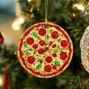 5 x Pizza Ornaments for Christmas Tree - Pizza Gifts for Food Lovers, Women, Men - Food Ornaments for Christmas Tree - Pepperoni Lovers Ceramic Ornament
