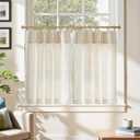 jinchan Linen Pinch Pleated Kitchen Curtains 30 Inch 2 Panels, Natural Linen Tier Curtains Back Tab Farmhouse Cafe, Light Filtering Small Window Drapes for Bathroom Laundry Room Beige