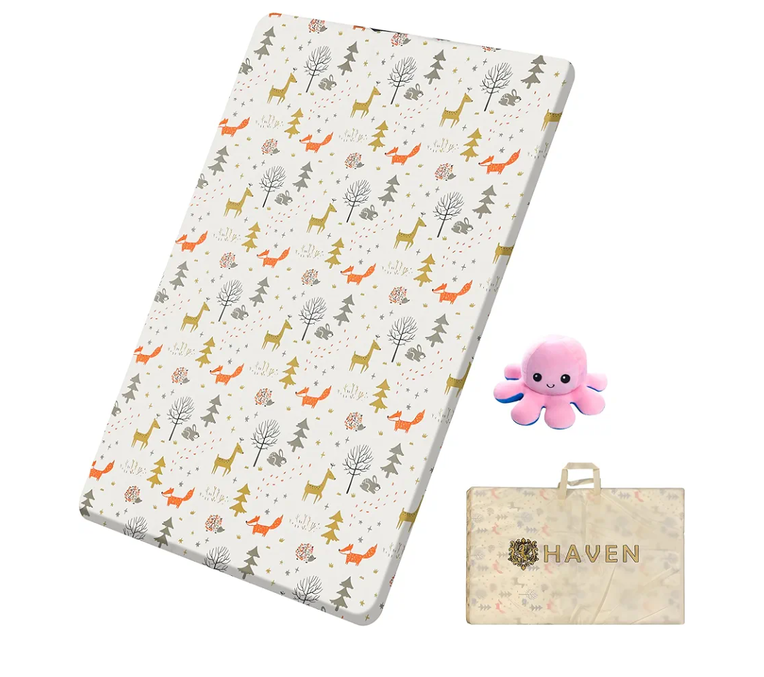 HAVEN Pack and Play Mattress, Waterproof and Portable Mattress for Baby, Dual-Sided Foam with Animal Printed Cover, Playpen Crib Mattress (38"x26"x1"), Breathable Mattress for Toddler and Lil Baby
